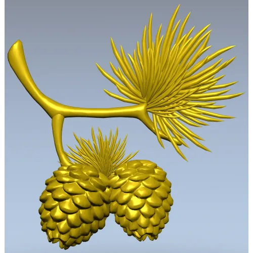 Pine Sprig with Cones - Detailed STL 3D Model for CNC