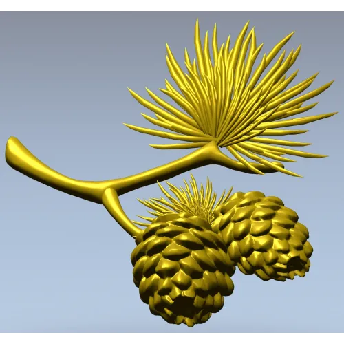 Pine Sprig with Cones - Detailed STL 3D Model for CNC