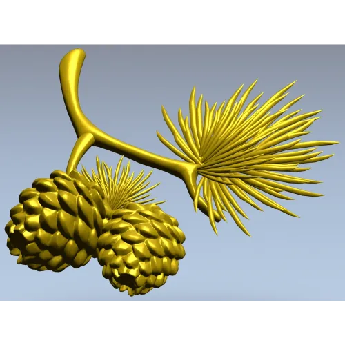 Pine Sprig with Cones - Detailed STL 3D Model for CNC