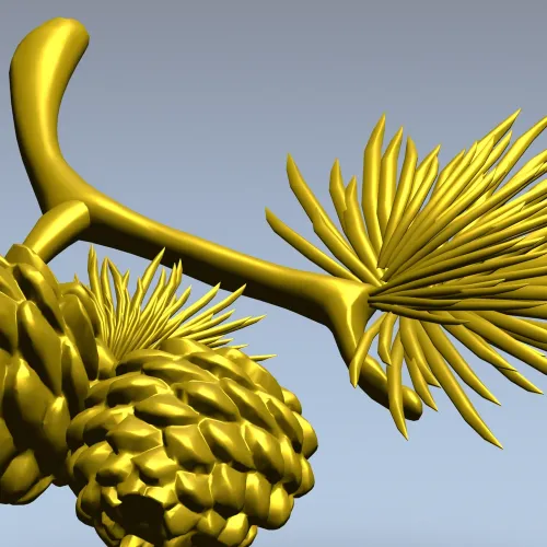 Pine Sprig with Cones - Detailed STL 3D Model for CNC