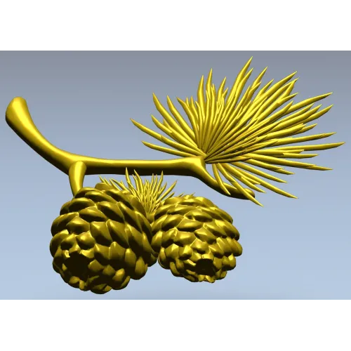 Pine Sprig with Cones - Detailed STL 3D Model for CNC