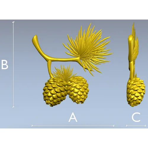 Pine Sprig with Cones - Detailed STL 3D Model for CNC