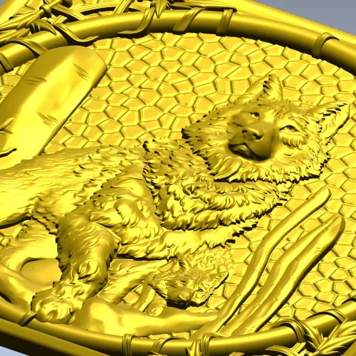 Рельефная 3D модель stl "Лесной страж" - волк в медальоне для ЧПУ