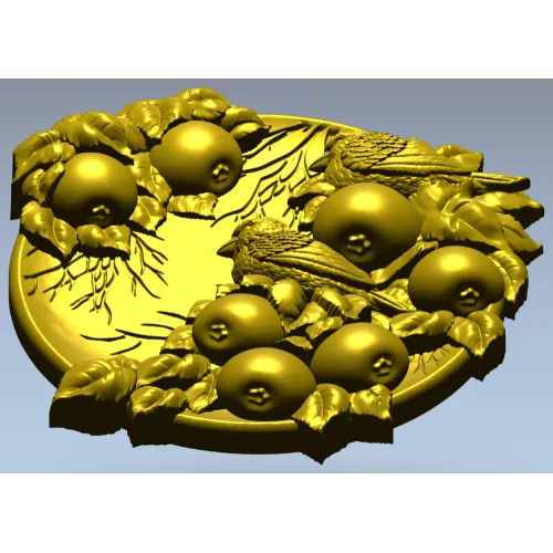 Яркий медальон "Воробей в яблочном саду" - 3D модель STL для ЧПУ