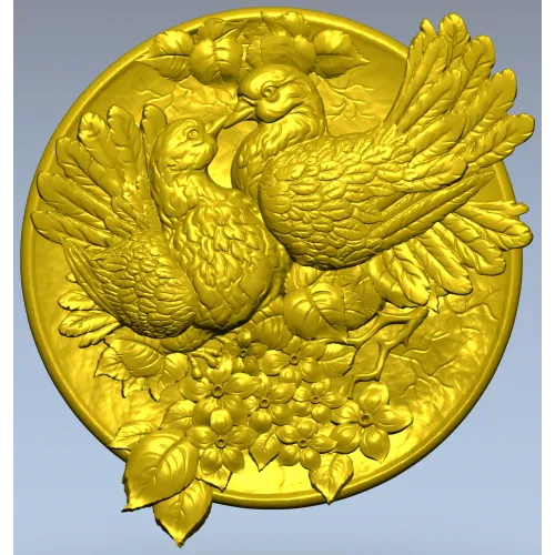 Doves of Spring - high-relief round medallion STL for CNC