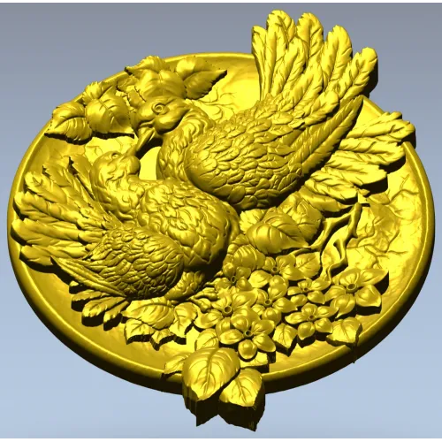 Doves of Spring - high-relief round medallion STL for CNC
