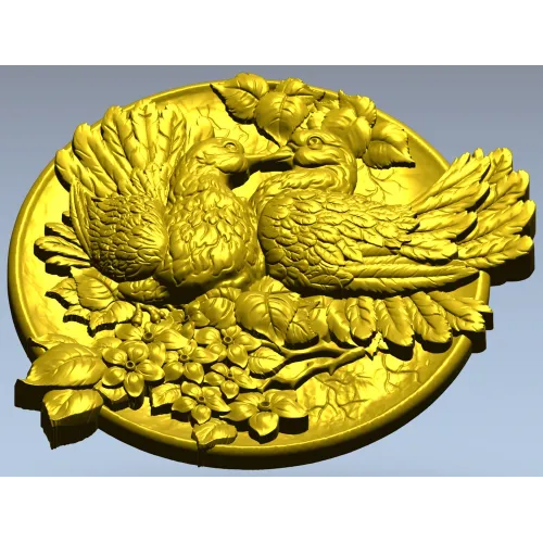 Doves of Spring - high-relief round medallion STL for CNC