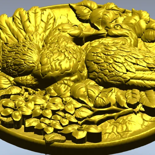 Doves of Spring - high-relief round medallion STL for CNC