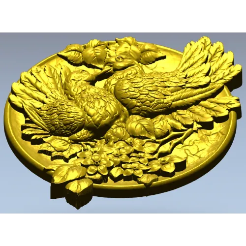 Doves of Spring - high-relief round medallion STL for CNC