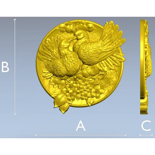 Doves of Spring - high-relief round medallion STL for CNC