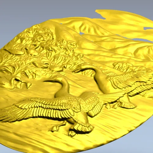 Озерная симфония - 3D модель STL рельеф с гусями и лебедями