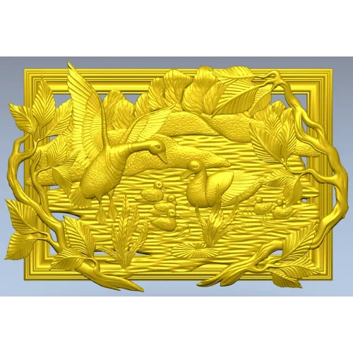 Geese on the Lake - high-relief STL panel for CNC