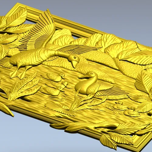 Geese on the Lake - high-relief STL panel for CNC