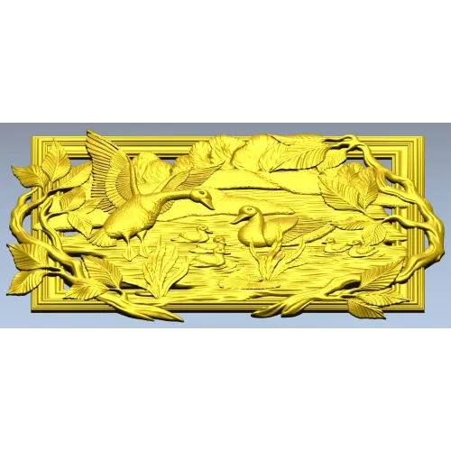 Geese on the Lake - high-relief STL panel for CNC