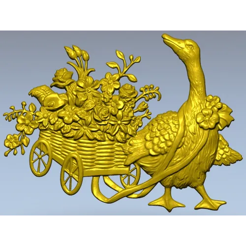 Goose with Flower Cart - detailed STL 3D model for CNC carving