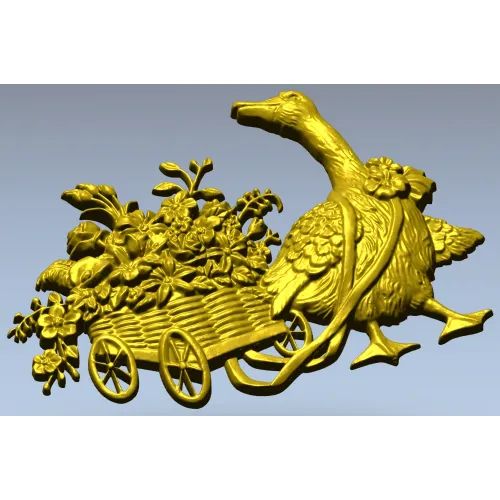 Goose with Flower Cart - detailed STL 3D model for CNC carving