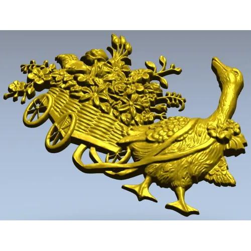 Goose with Flower Cart - detailed STL 3D model for CNC carving