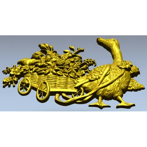 Goose with Flower Cart - detailed STL 3D model for CNC carving