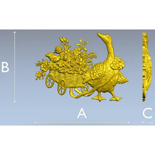 Goose with Flower Cart - detailed STL 3D model for CNC carving