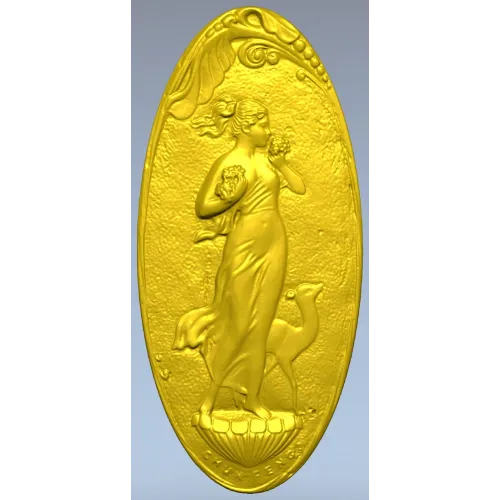 Art Nouveau Maiden and Fawn - Oval Relief STL for CNC