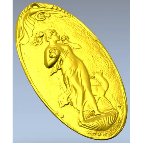 Art Nouveau Maiden and Fawn - Oval Relief STL for CNC