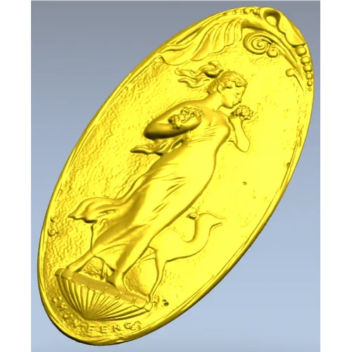Art Nouveau Maiden and Fawn - Oval Relief STL for CNC