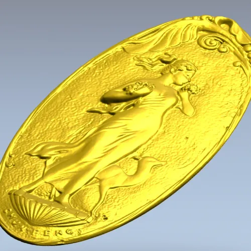 Art Nouveau Maiden and Fawn - Oval Relief STL for CNC