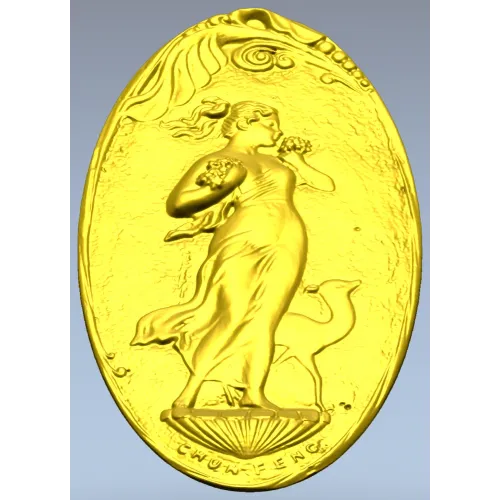 Art Nouveau Maiden and Fawn - Oval Relief STL for CNC