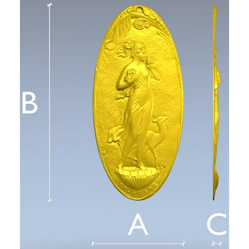 Art Nouveau Maiden and Fawn - Oval Relief STL for CNC