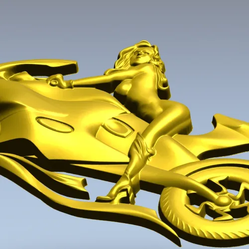 Motorcycle Muse - high-relief woman on sportbike STL