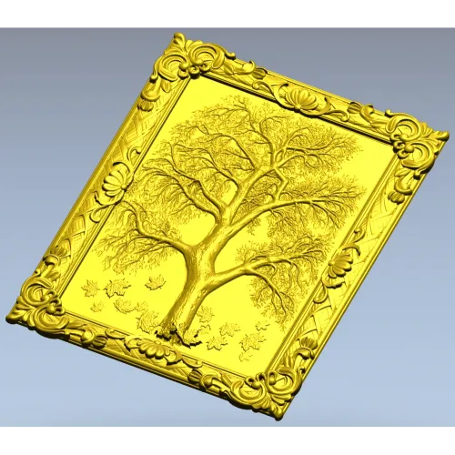 Tree relief panel STL for CNC milling - ornate framed tree