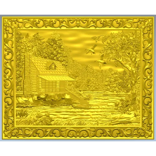 Forest Cabin Relief - detailed STL panel for CNC
