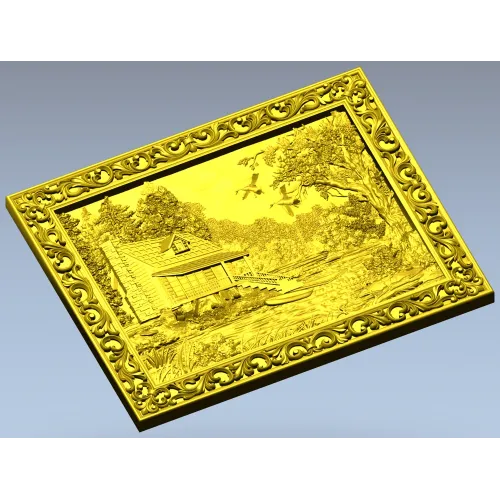 Forest Cabin Relief - detailed STL panel for CNC