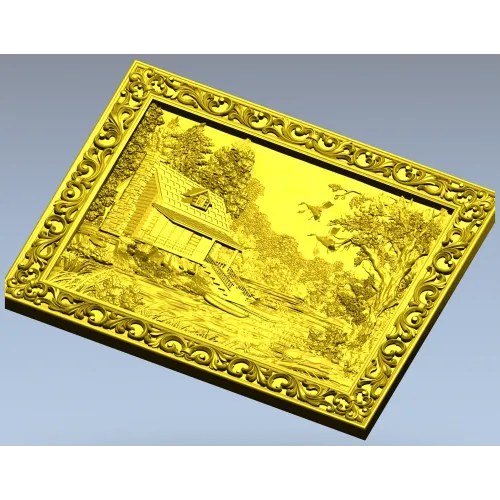 Forest Cabin Relief - detailed STL panel for CNC