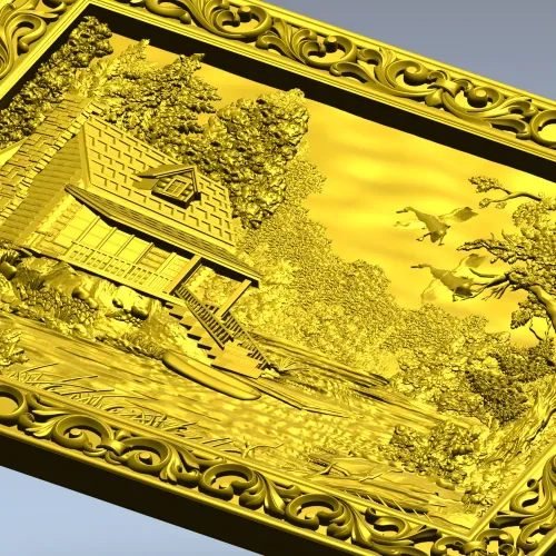 Forest Cabin Relief - detailed STL panel for CNC