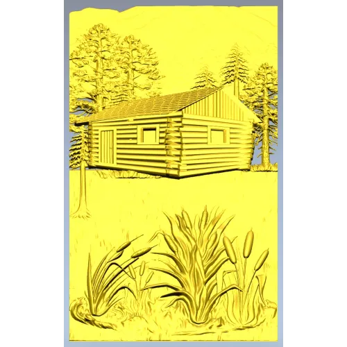 Forest Cabin Relief - STL 3D model for CNC carving