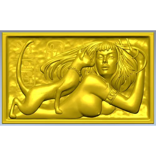 Egyptian Reclining Lady with Cat - STL Relief for CNC