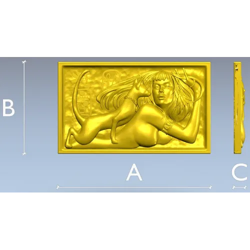 Egyptian Reclining Lady with Cat - STL Relief for CNC