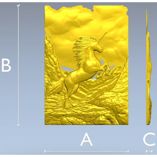 Единорог в скалах - 3D рельеф для ЧПУ (STL)