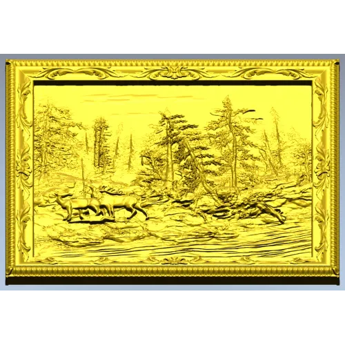 Лесная идиллия - рельефная панель в рамке (STL для ЧПУ)