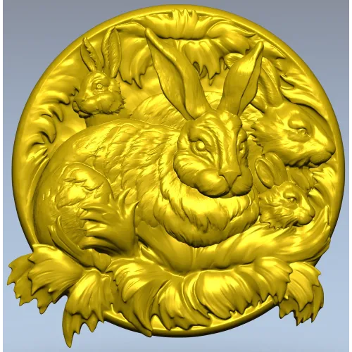 Hare Family Medallion - high-relief STL for CNC carving