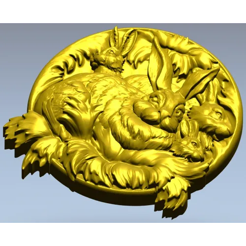 Hare Family Medallion - high-relief STL for CNC carving