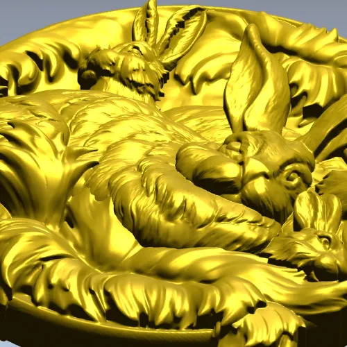 Hare Family Medallion - high-relief STL for CNC carving