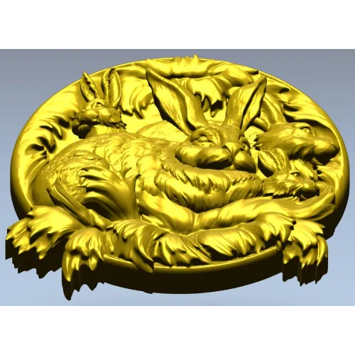 Hare Family Medallion - high-relief STL for CNC carving