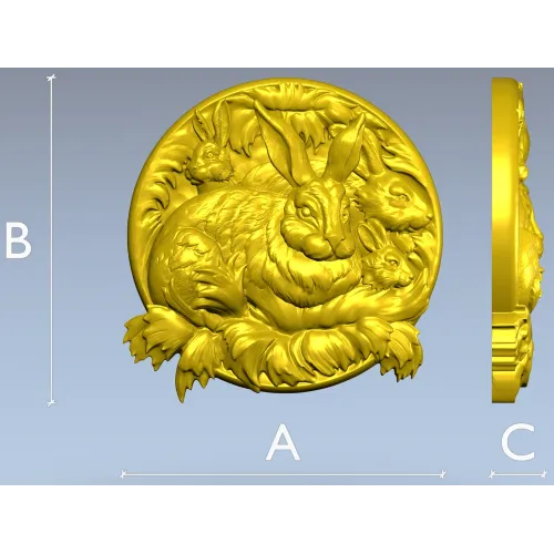 Hare Family Medallion - high-relief STL for CNC carving