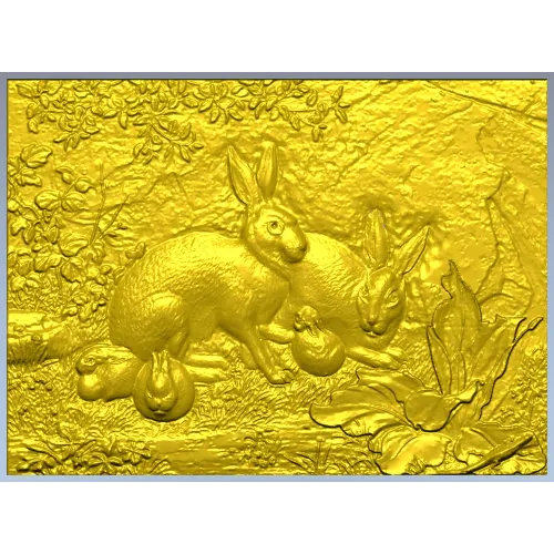Rabbit Family Bas-Relief STL 3D Model for CNC