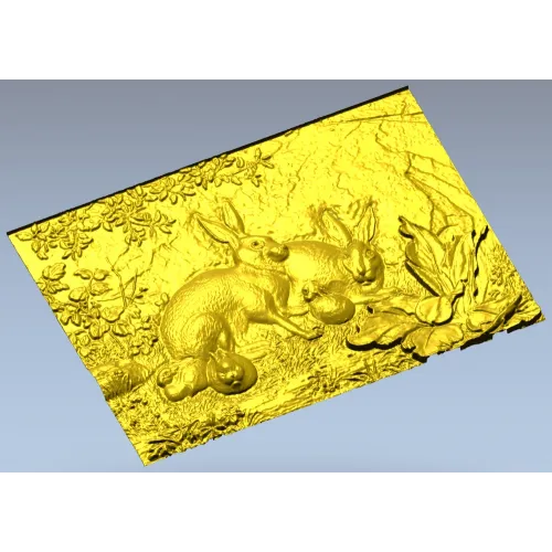 Rabbit Family Bas-Relief STL 3D Model for CNC