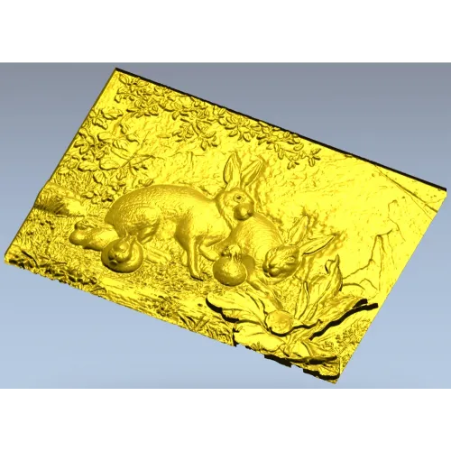 Rabbit Family Bas-Relief STL 3D Model for CNC