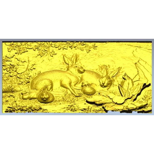 Rabbit Family Bas-Relief STL 3D Model for CNC