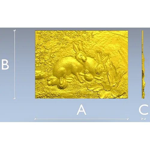 Rabbit Family Bas-Relief STL 3D Model for CNC